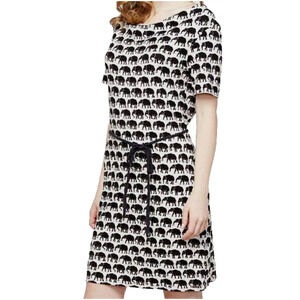 HATLEY NWT Large Elephant Print Black White Belted Cowl Neck‎ Knee Length Dress